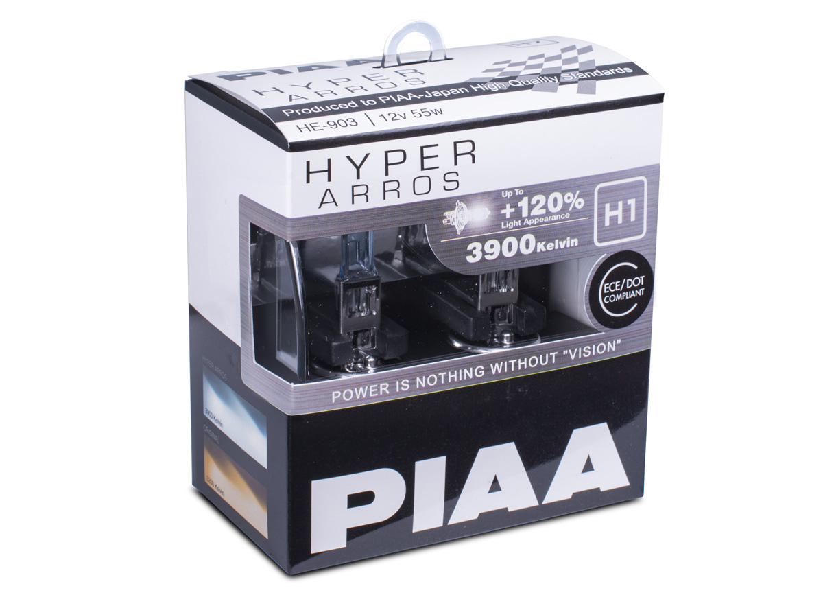Autožárovky PIAA Hyper Arros 3900K H1 - o 120 % vyšší svítivost, zvýšený jas