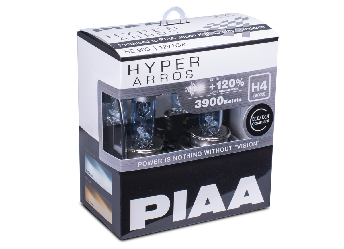 Autožárovky PIAA Hyper Arros 3900K H4 - o 120 % vyšší svítivost, zvýšený jas