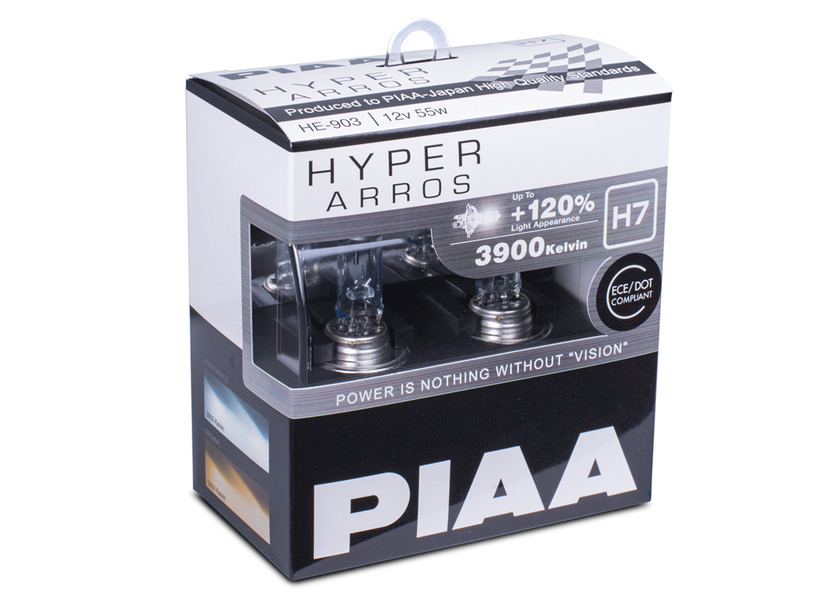 Autožárovky PIAA Hyper Arros 3900K H7 - o 120 % vyšší svítivost, zvýšený jas