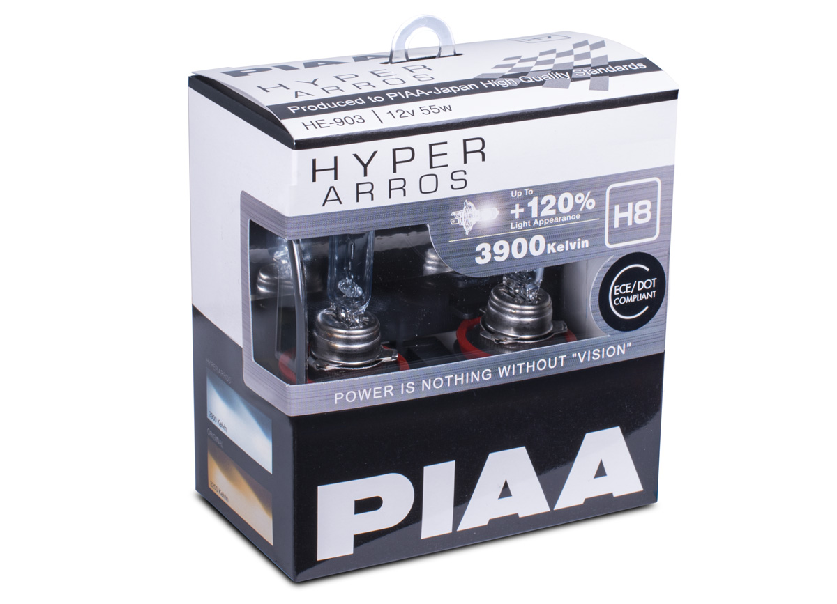 Autožárovky PIAA Hyper Arros 3900K H8 - o 120 % vyšší svítivost, zvýšený jas