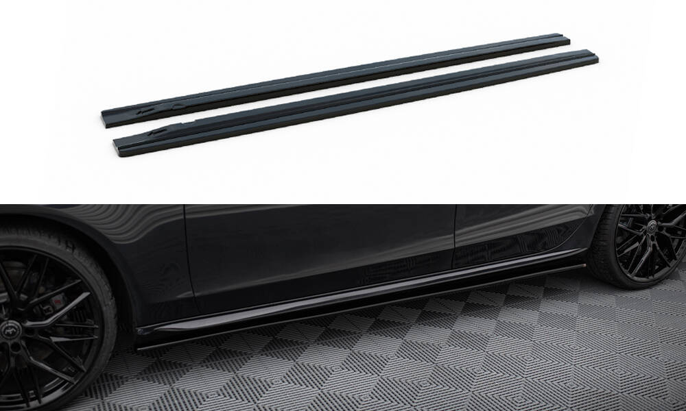 Fotografie Maxton Design difuzory pod boční prahy pro Audi A4 B8 Facelift, černý lesklý plast ABS