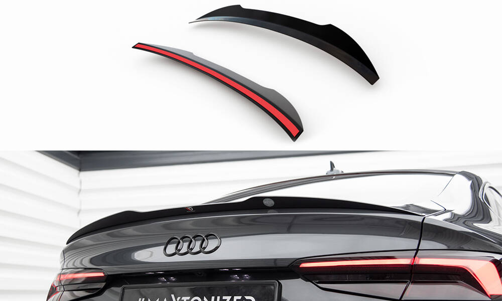 Fotografie Maxton Design prodloužení spoileru pro Audi A5 F5, F5 FL, černý lesklý plast ABS, S-Line, Sportback