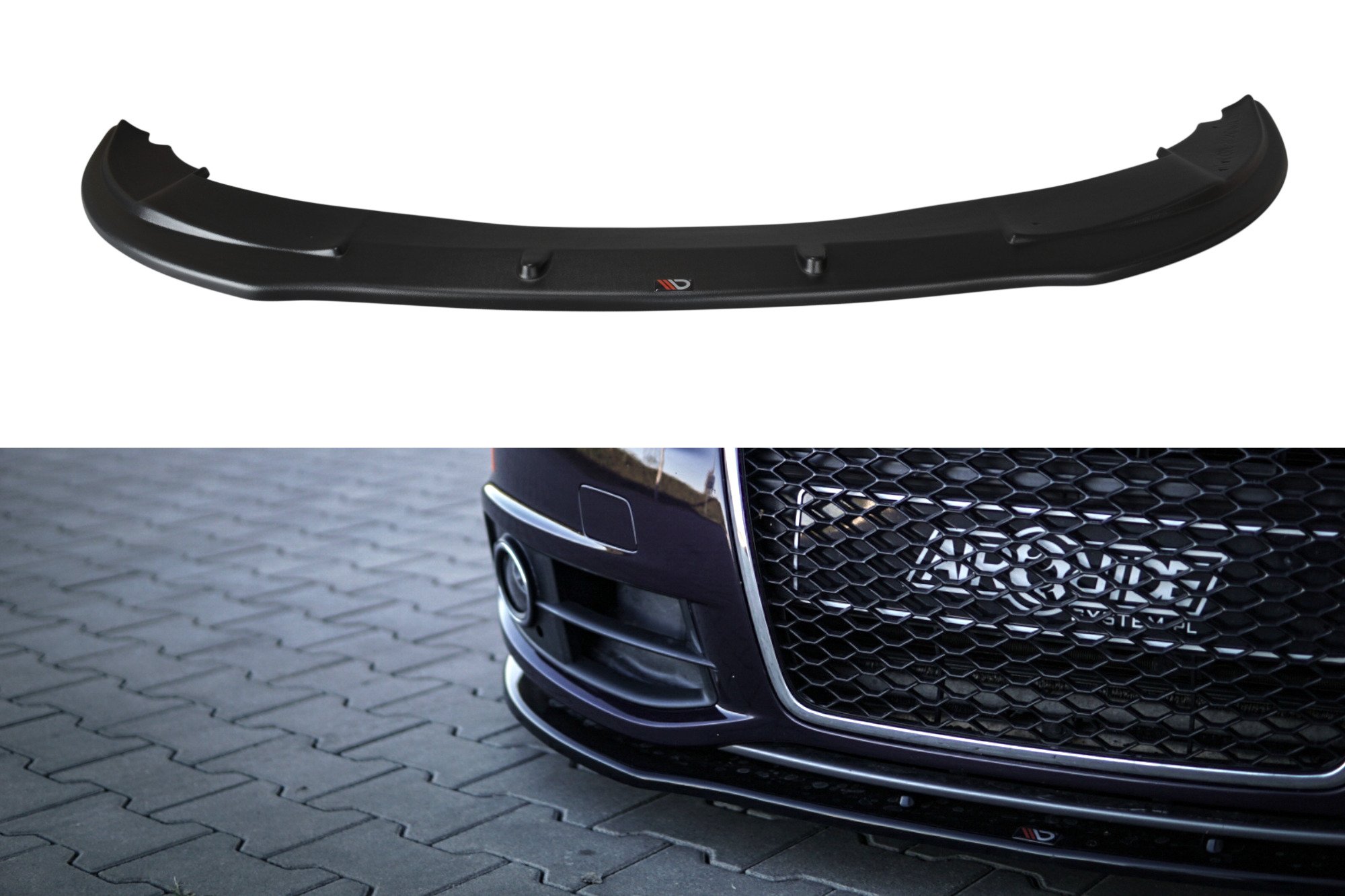 Fotografie Maxton Design spoiler pod přední nárazník pro Audi A6 C6 FL, černý lesklý plast ABS