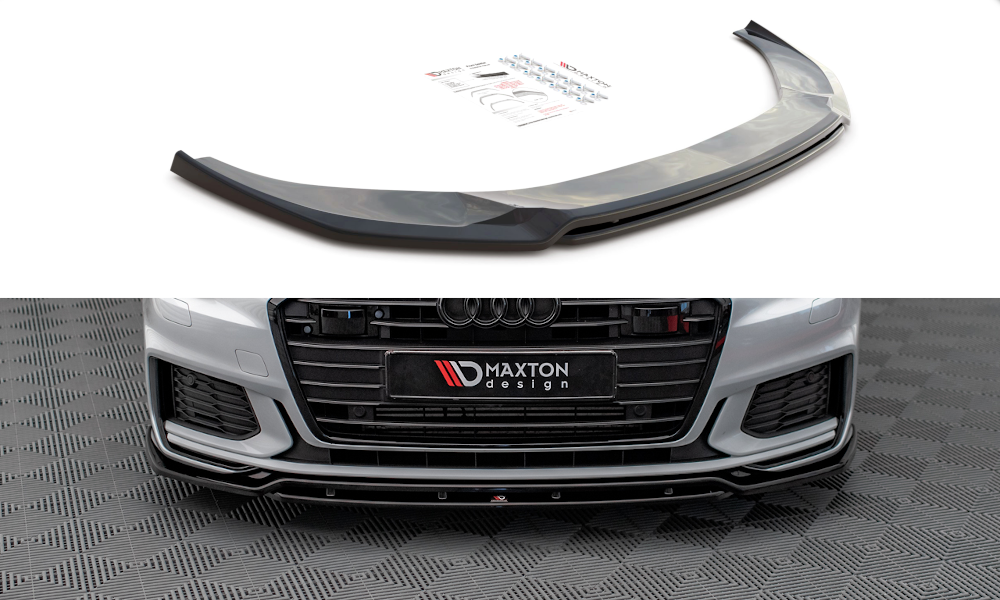 Fotografie Maxton Design spoiler pod přední nárazník ver.3 pro Audi A6 C8, černý lesklý plast ABS, S-Line