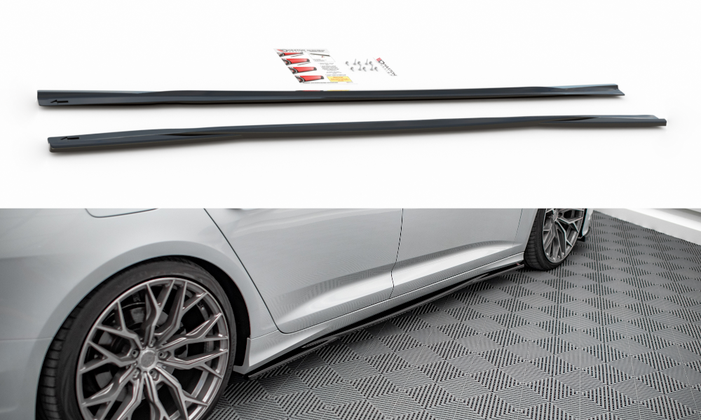 Maxton Design difuzory pod boční prahy pro Audi A6 C8, černý lesklý plast ABS, S-Line