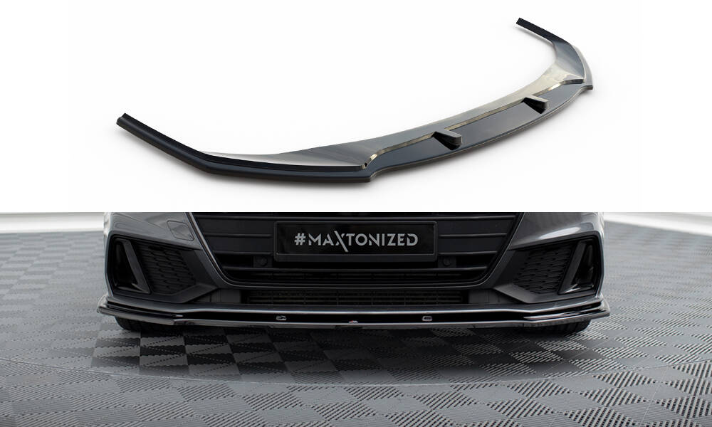 Fotografie Maxton Design spoiler pod přední nárazník ver.2 pro Audi A7 C8 S-Line, černý lesklý plast ABS
