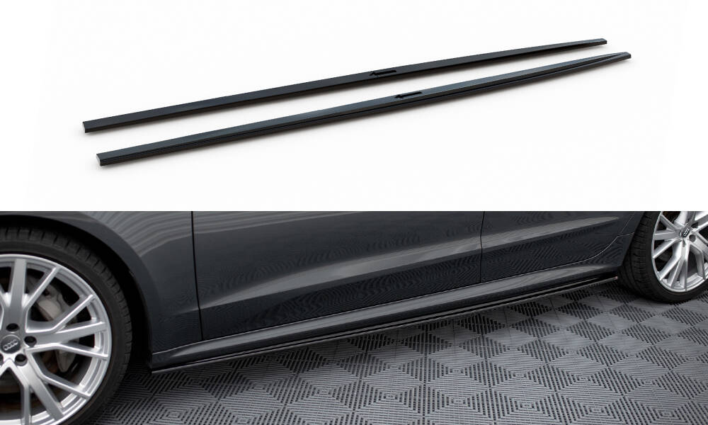 Fotografie Maxton Design difuzory pod boční prahy pro Audi A7 C8 S-Line, černý lesklý plast ABS