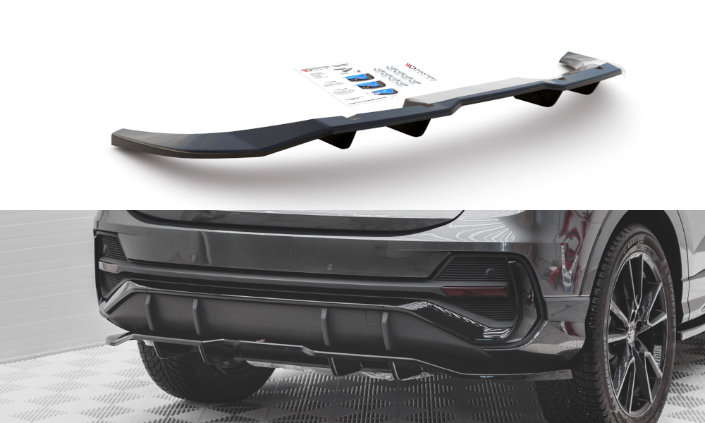 Maxton Design středový spoiler pod zadní nárazník s žebrováním pro Audi Q3 Sportback S-Line, plast ABS bez povrchové úpravy
