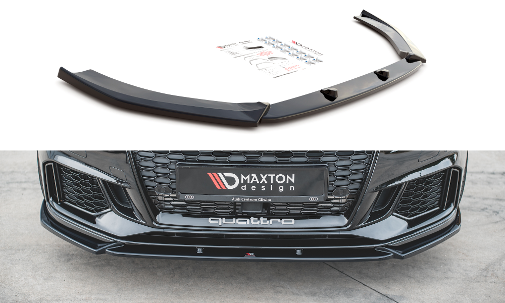 Fotografie Maxton Design spoiler pod přední nárazník ver.4 pro Audi RS3 8V Facelift, černý lesklý plast ABS