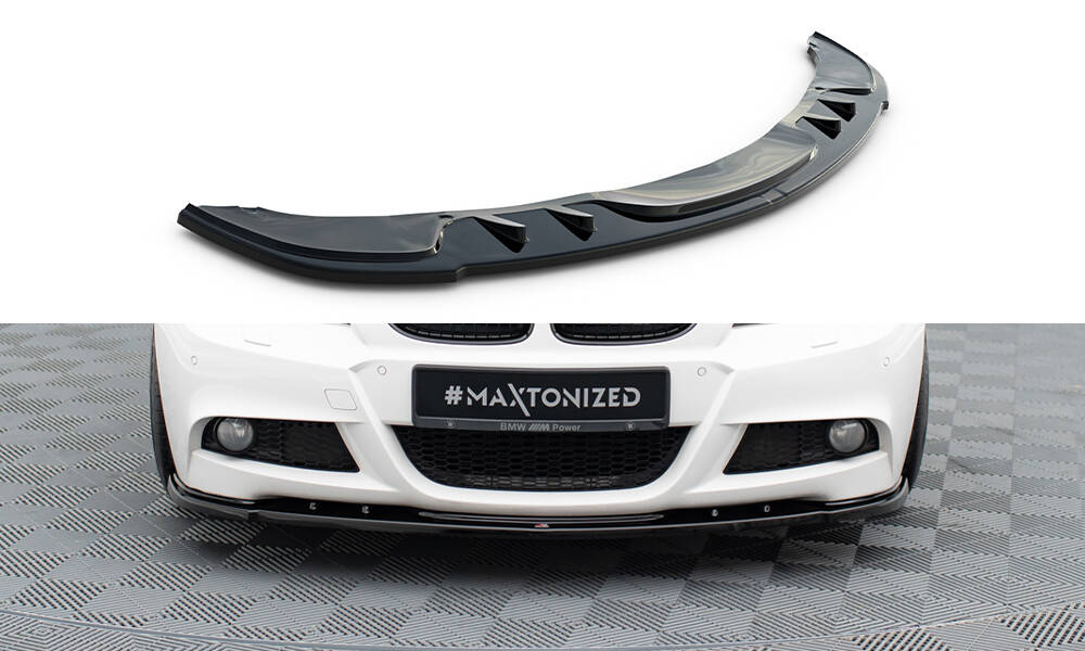 Fotografie Maxton Design spoiler pod přední nárazník ver.1 pro BMW řada 3 E90, černý lesklý plast ABS