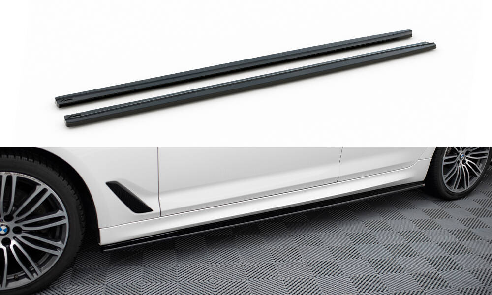 Fotografie Maxton Design difuzory pod boční prahy pro BMW řada 5 G30, G31, černý lesklý plast ABS