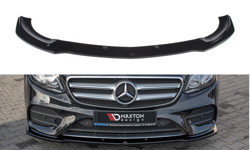 Fotografie Maxton Design spoiler pod přední nárazník pro Mercedes třída E W213/Sedan/AMG-Line, černý lesklý plast ABS
