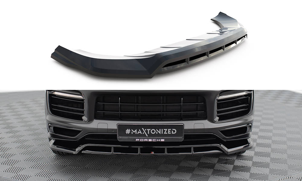 Maxton Design spoiler pod přední nárazník pro Porsche Cayenne Mk3 Sport Design, černý lesklý plast ABS