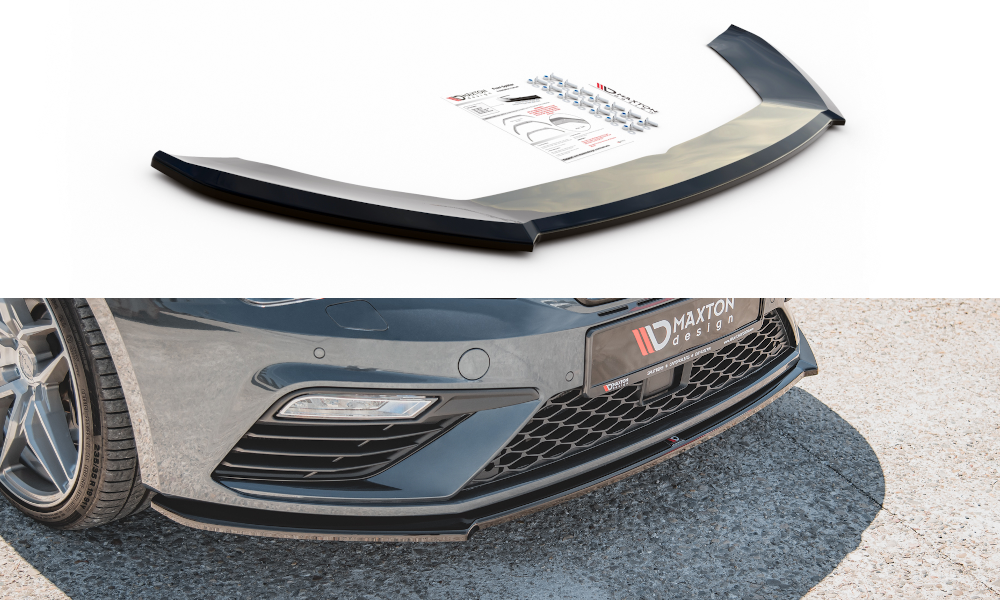 Maxton Design spoiler pod přední nárazník ver.4 pro Seat Leon Cupra Mk3 Facelift, černý lesklý plast ABS