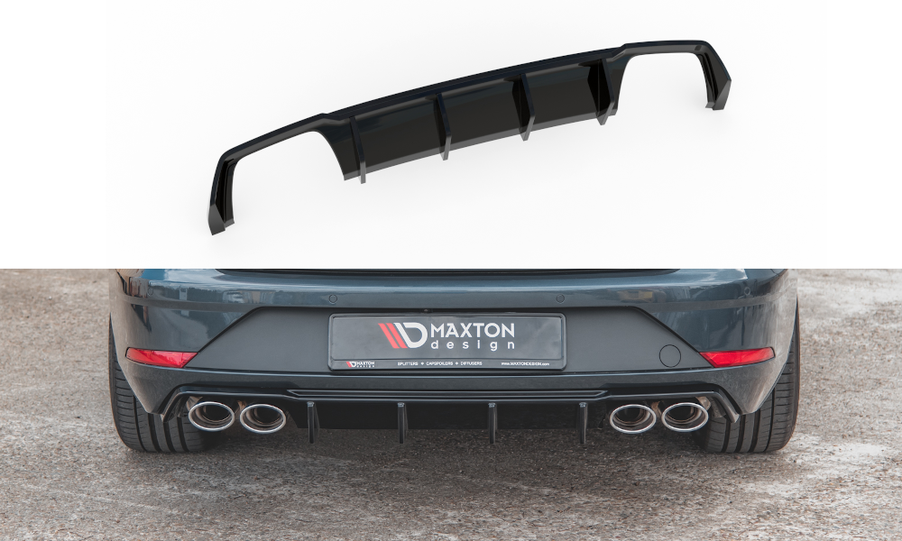 Fotografie Maxton Design vložka zadního nárazníku ver.3 pro Seat Leon Cupra Mk3 Facelift, černý lesklý plast ABS