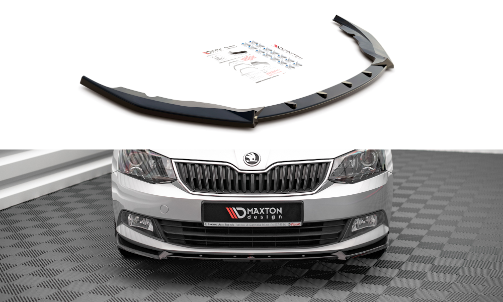 Maxton Design spoiler pod přední nárazník ver.1 pro Škoda Fabia Mk3, černý lesklý plast ABS