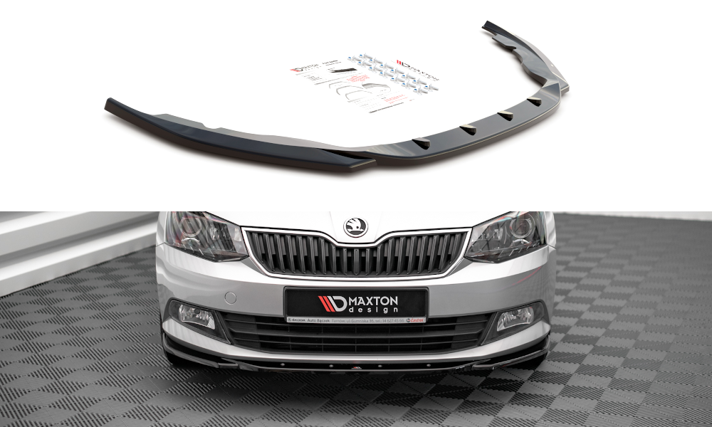 Maxton Design spoiler pod přední nárazník ver.2 pro Škoda Fabia Mk3, černý lesklý plast ABS