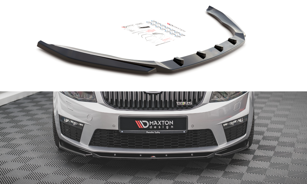 Maxton Design spoiler pod přední nárazník ver.4 pro Škoda Octavia RS Mk3, černý lesklý plast ABS