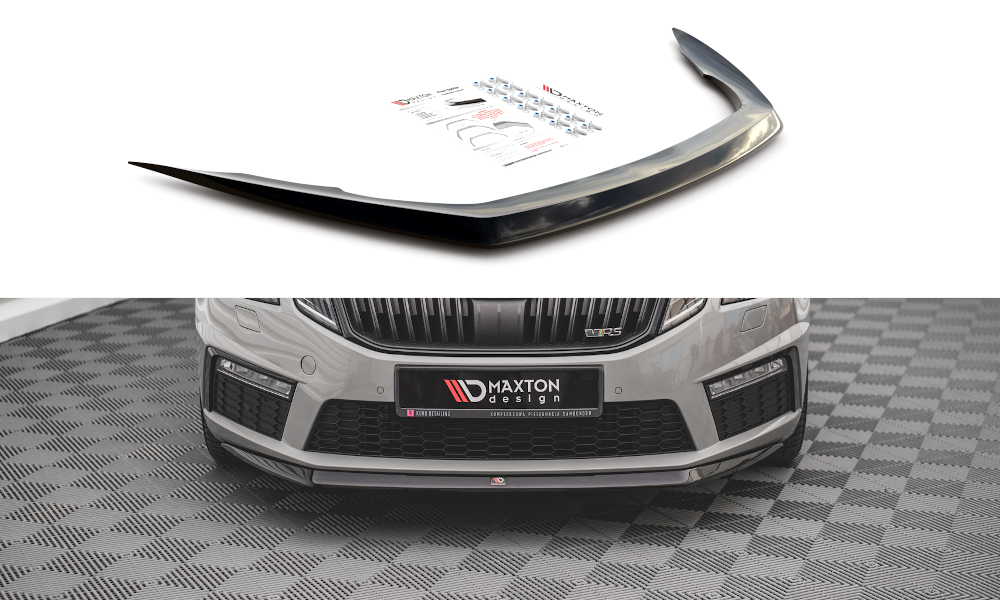 Fotografie Maxton Design spoiler pod přední nárazník ver.1 pro Škoda Octavia RS Facelift Mk3, černý lesklý plast ABS
