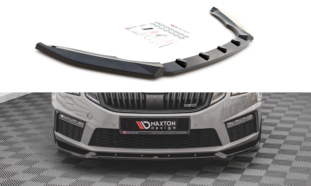 Maxton Design spoiler pod přední nárazník ver.2 pro Škoda Octavia RS Facelift Mk3, černý lesklý plast ABS