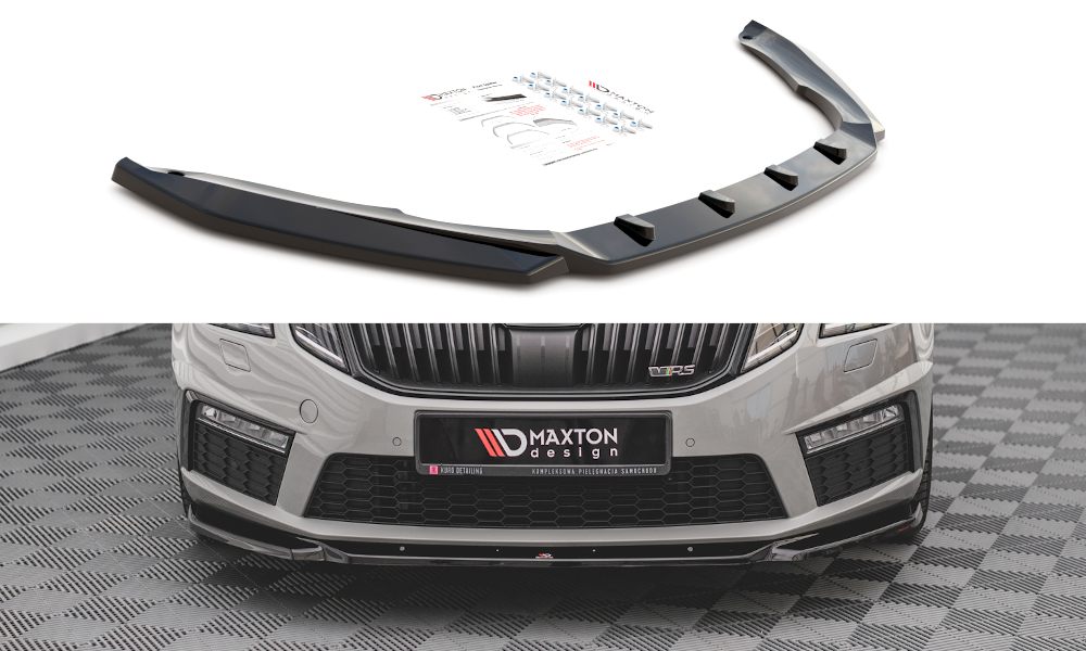 Maxton Design spoiler pod přední nárazník ver.3 pro Škoda Octavia RS Facelift Mk3, černý lesklý plast ABS