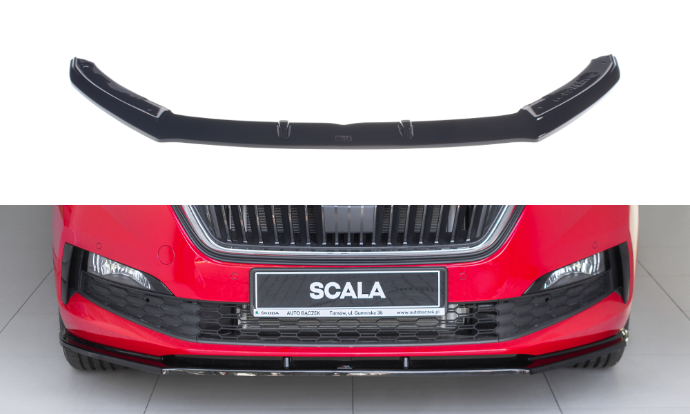 Fotografie Maxton Design spoiler pod přední nárazník ver.1 pro Škoda Scala, černý lesklý plast ABS