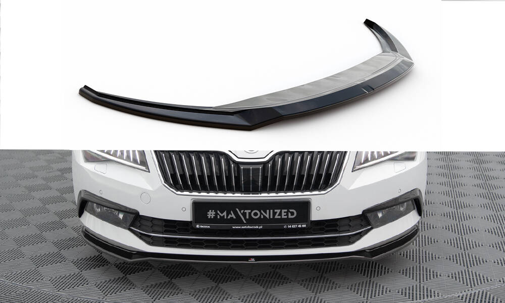Fotografie Maxton Design spoiler pod přední nárazník ver.2 pro Škoda Superb Mk3, černý lesklý plast ABS