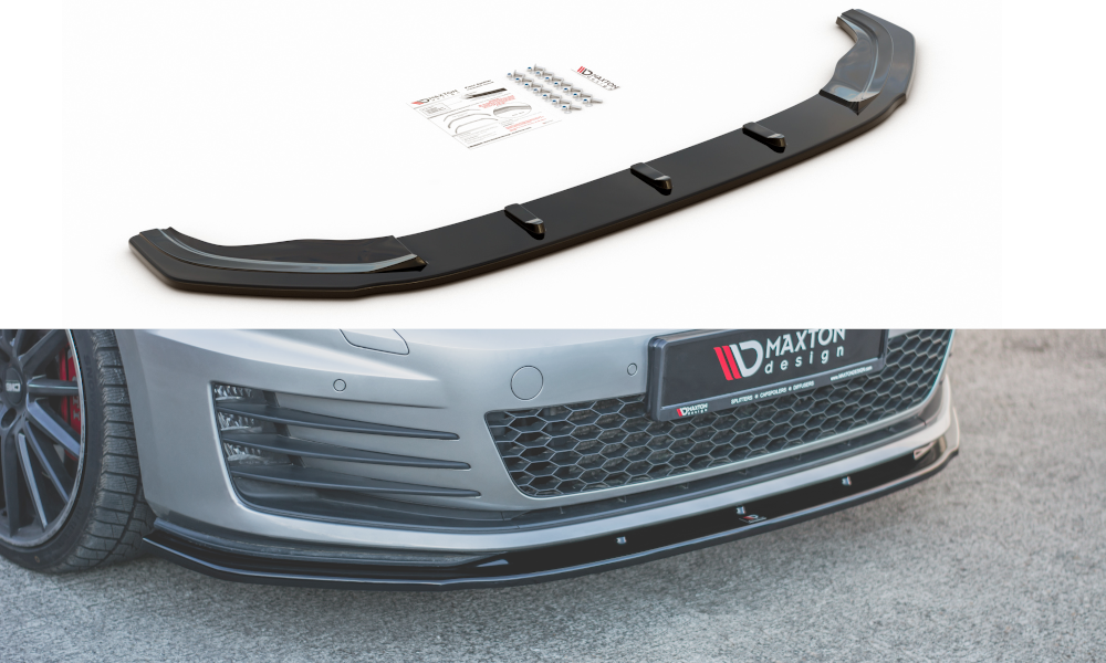 Fotografie Maxton Design spoiler pod přední nárazník ver.1 pro Volkswagen Golf GTI Mk7, černý lesklý plast ABS