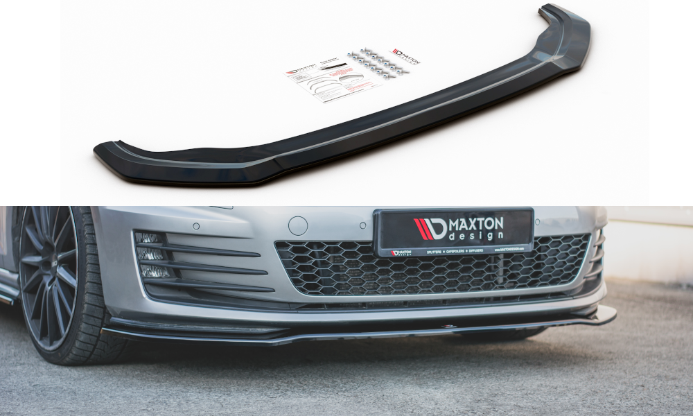 Fotografie Maxton Design spoiler pod přední nárazník ver.2 pro Volkswagen Golf GTI Mk7, černý lesklý plast ABS