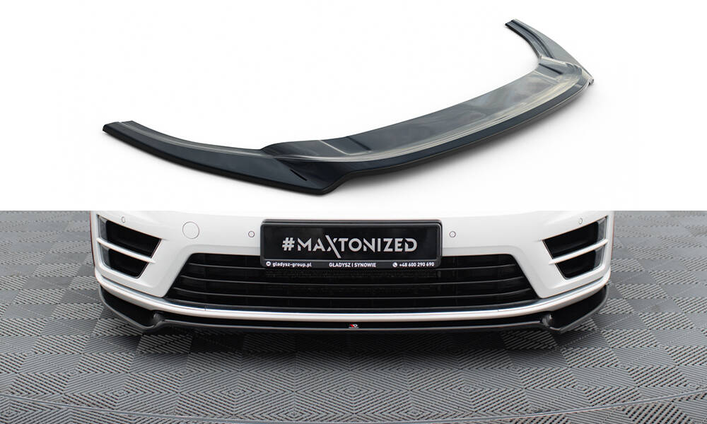 Maxton Design spoiler pod přední nárazník pro Volkswagen Golf R Mk7, černý lesklý plast ABS, ver. 2