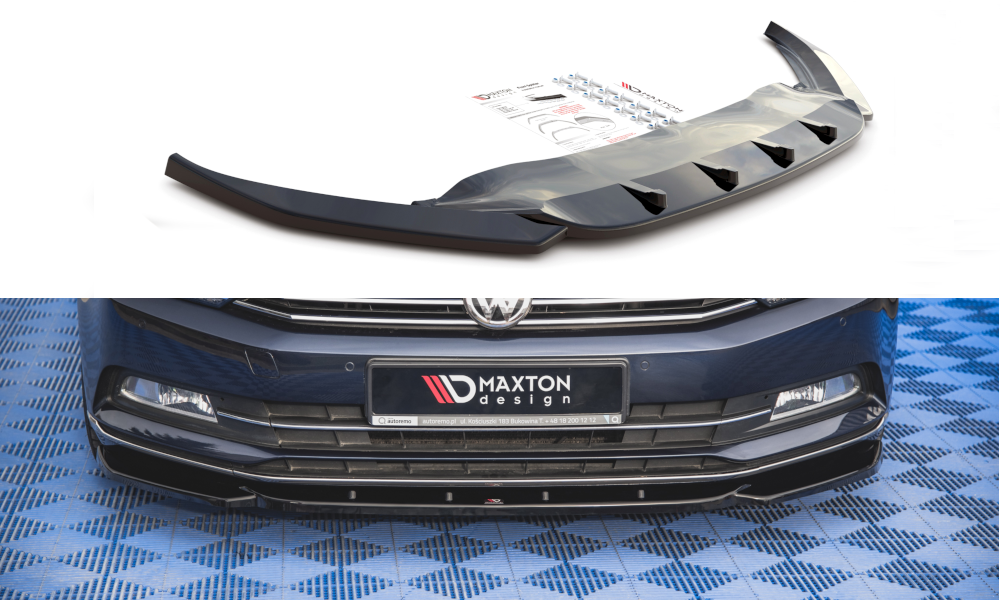 Fotografie Maxton Design spoiler pod přední nárazník pro Volkswagen Passat Mk8 (B8), černý lesklý plast ABS