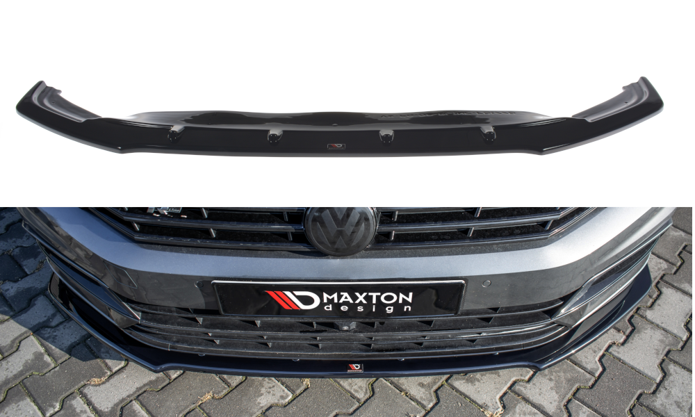 Maxton Design spoiler pod přední nárazník ver.1 pro Volkswagen Passat Mk8 (B8), černý lesklý plast ABS