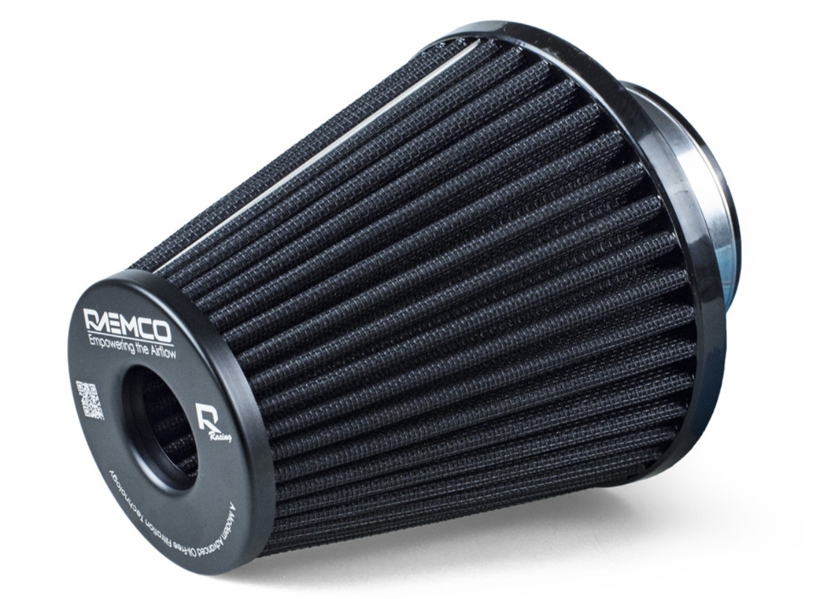 Raemco univerzální vzduchový filtr o délce 150 mm černý se vstupem 77 mm s možností redukce na 70 nebo 63 mm