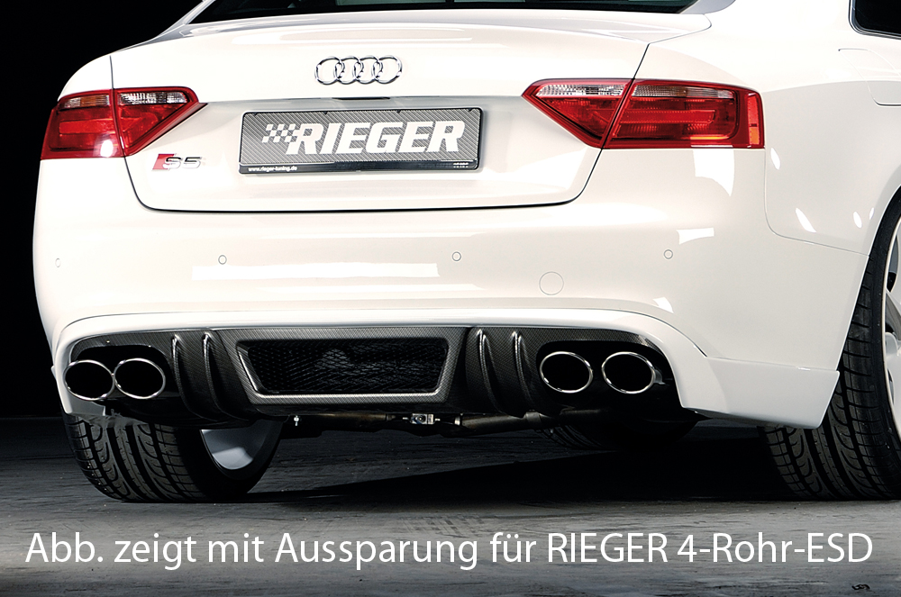 Rieger spoiler pod zadní nárazník pro Audi A5 B8, B81 Sportback před faceliftem r.v. 06/07-07/11, plast ABS s povrchovou úpravou Carbon-Look, S-Line, pro orig. koncovky na obou stranách